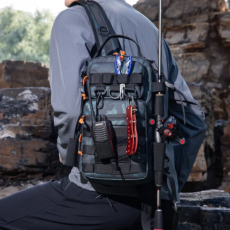 sac à dos de pêche pour hommes, sac de rangement pour matériel de pêche, sac à bandoulière pour leurres avec porte-canne, sac de camping, chasse et randonnée
