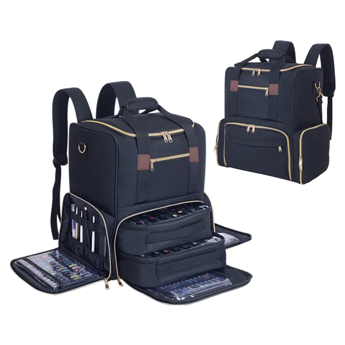 uozl – sac à dos organisateur de vernis à ongles, contient 80 bouteilles et une lampe à ongles, fournitures avec 2 étuis amovibles, sac de rangement professionnel tr