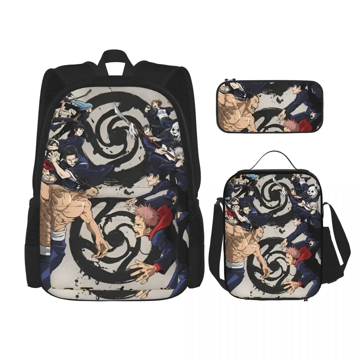 3pecs/ensemble ryomen sukuna sac à dos pour étudiant retour à l'école jujutsus kaisens anime lycée sac en toile sac à déjeuner trousse à crayons