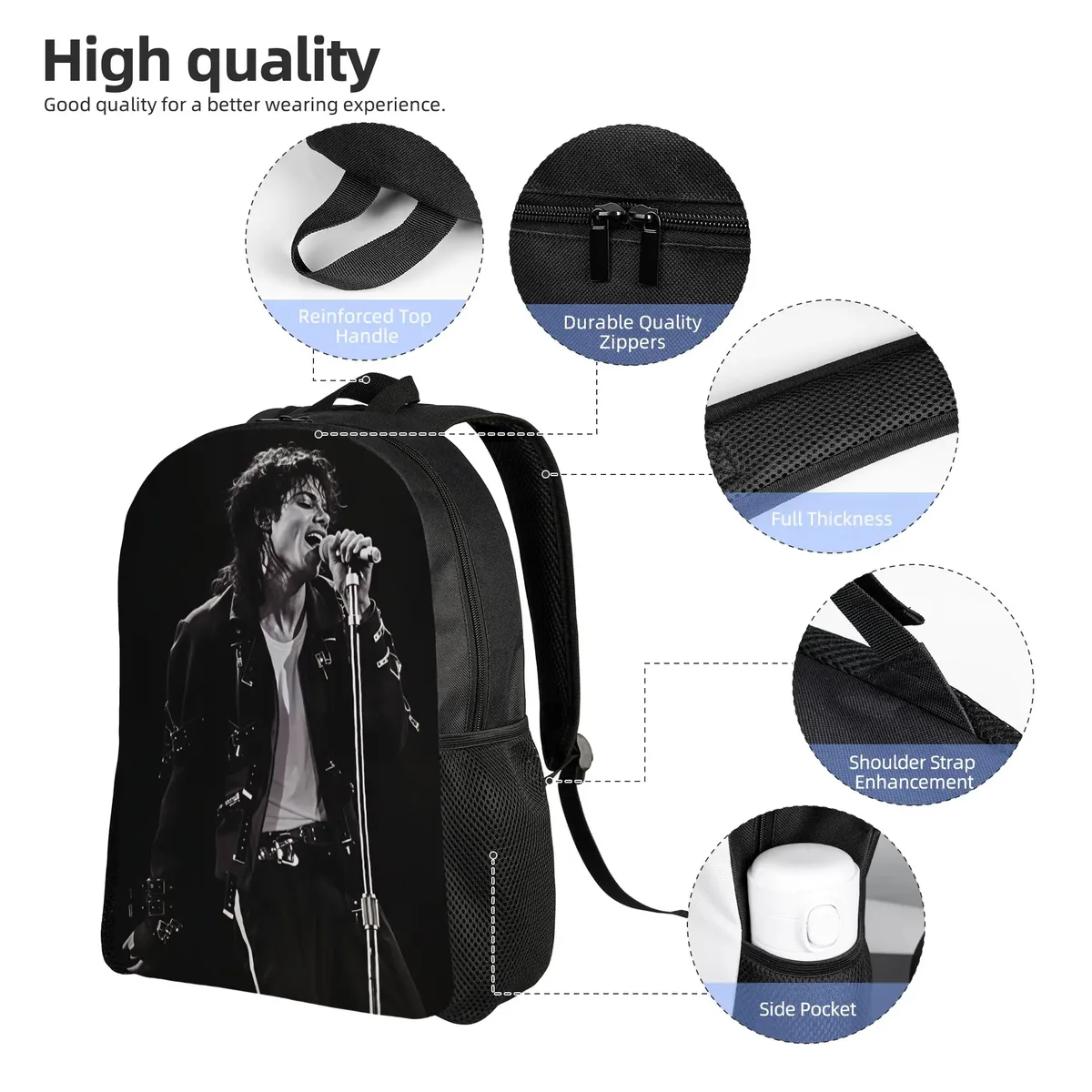 sac à dos michael jackson king of pop mj, sacs à dos élégants pour étudiants, unisexe, respirant, pour l'université et le lycée, sac à dos design