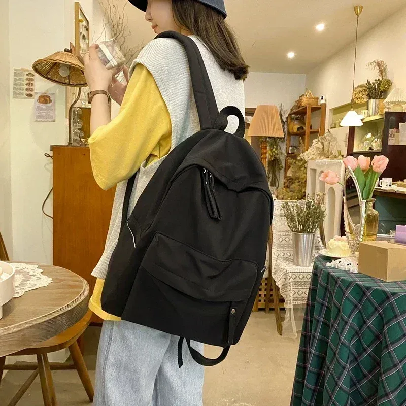 sac à dos en nylon imperméable pour femme, simple, solide, cartable pour documents, sac à dos de voyage pour étudiant, filles
