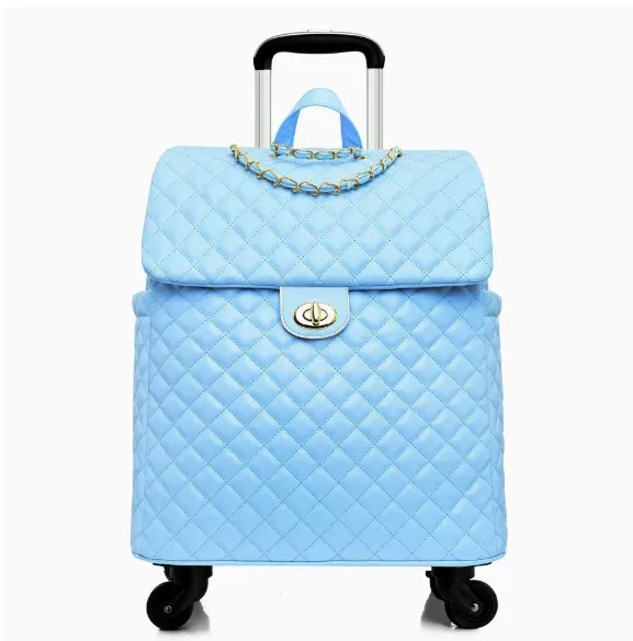 valise de voyage en cuir pu pour femme, motif diamant, étanche, taille cabine 20 pouces, sac à roulettes avec roues pivotantes