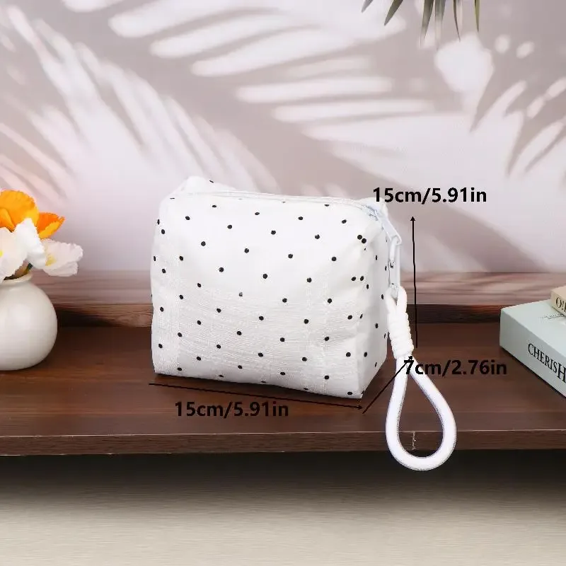ins – sac à cosmétiques simple à pois, trousse de maquillage portable, pochette de rangement de voyage, trousse de toilette de grande capacité à fermeture éclair, cadeaux pour filles