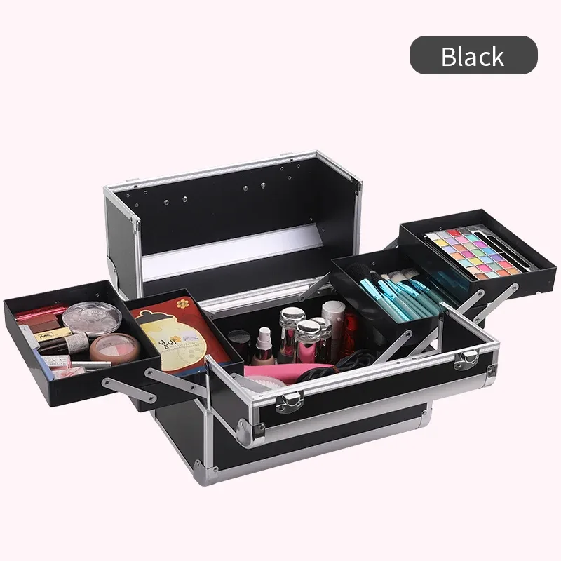 mallette de train de maquillage grandes étuis à cosmétiques portables 4 plateaux boîte de rangement de maquillage professionnelle boîte de maquillage