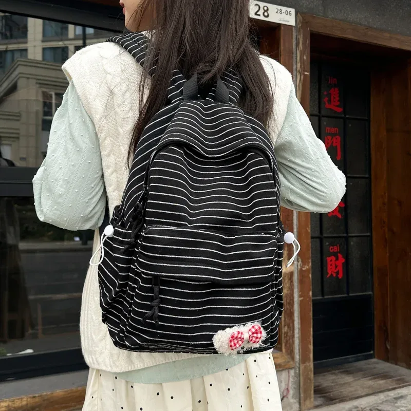 sac à dos rayé de style coréen pour étudiantes, cartable pour collégiennes, sac à dos mignon de grande capacité, sac de voyage unisexe