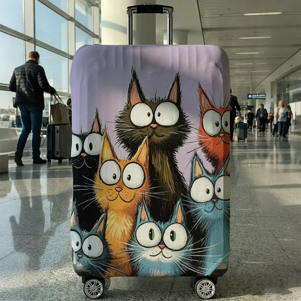 housse de protection pour bagages à motif de chat, adaptée aux bagages de 18 à 32 pouces, avec poignées, accessoires de voyage