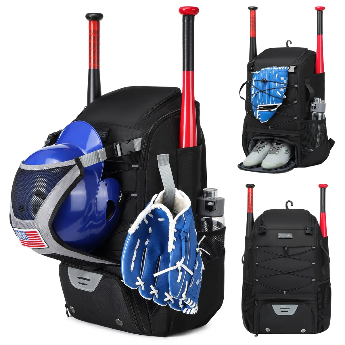 sac à dos d'équipement de softball pour les jeunes, sac de baseball avec compartiment à chaussures, grande capacité, sport