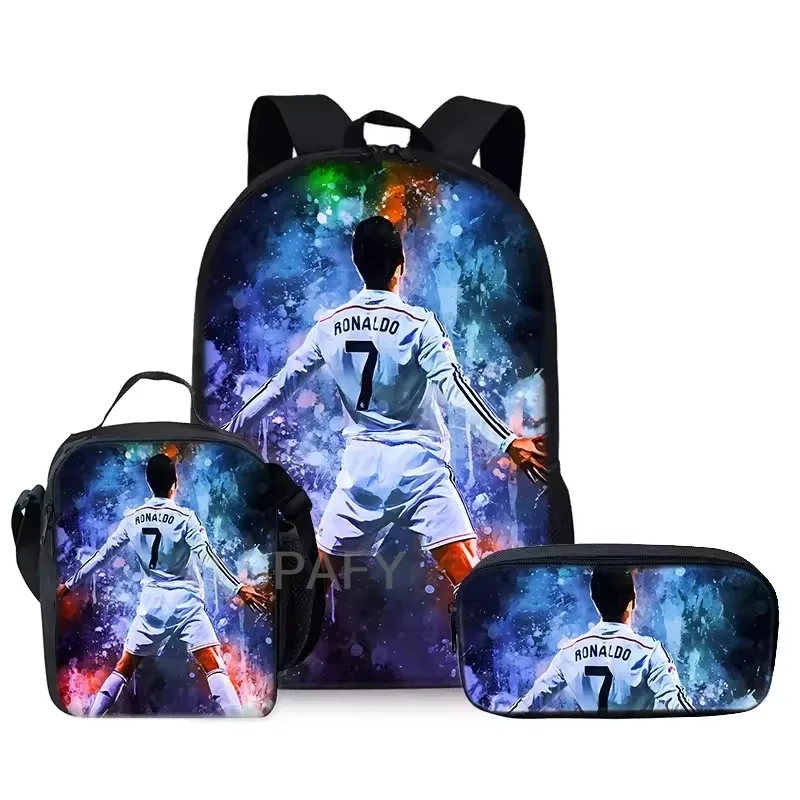 ensemble de sacs à dos 3 pièces à motif cr7 soccer star – sac à dos décontracté de grande capacité avec pochette et sac fourre-tout assortis, parfait pour le quotidien