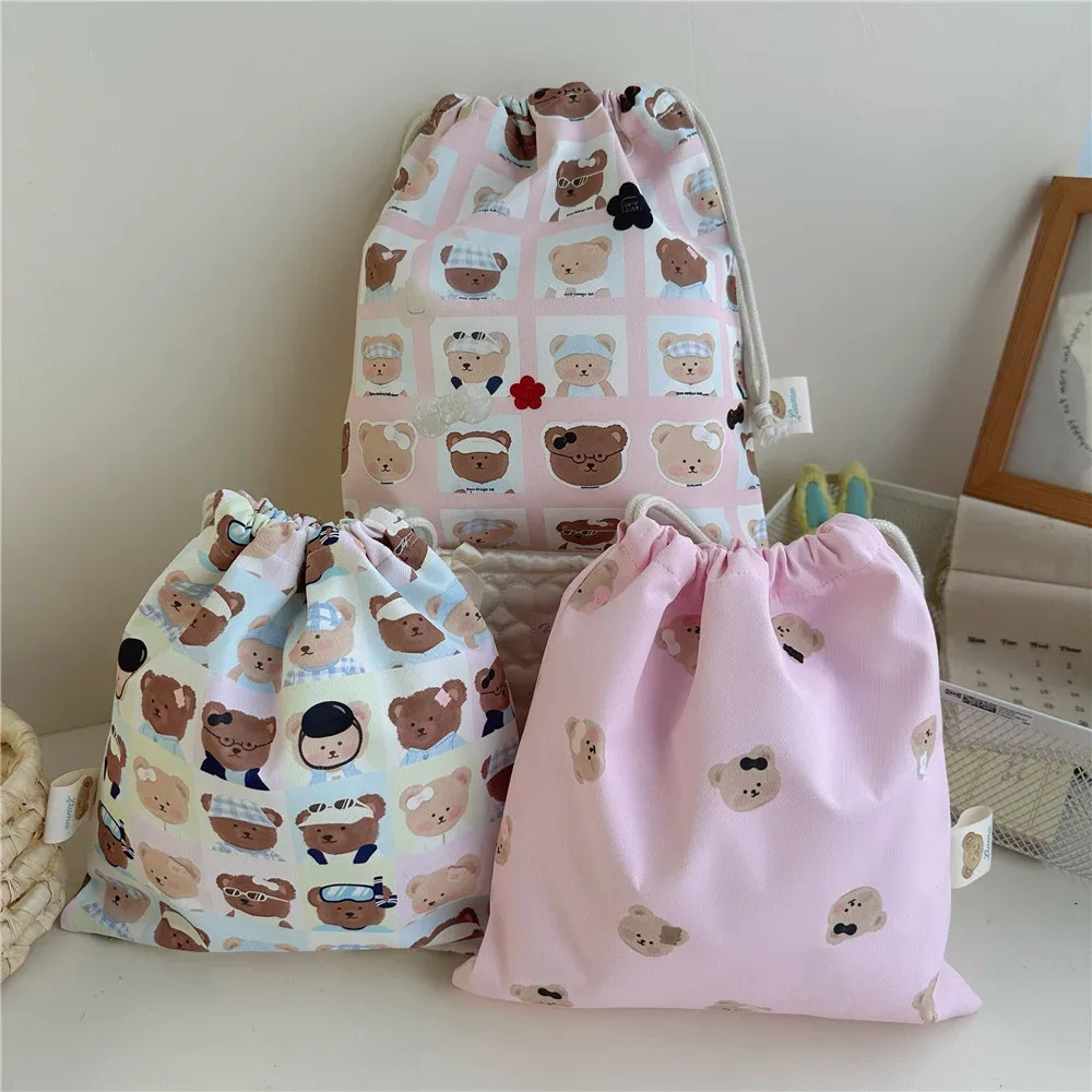 sac de rangement grande capacité motif ours de dessin animé, organisateur de voyage, sac organisateur en tissu imperméable fait main, pochette à cordon