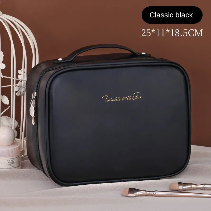 sac de maquillage portable pour femmes, trousse de beauté de voyage avec compartiment pour pinceaux, grande capacité, sac de rangement imperméable pour soins de la peau