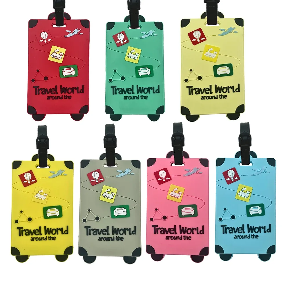 étiquettes de bagage de voyage en silicone – porte-badge et carte d'identité, anti-contrefaçon, accessoires d'avion de couleur unie