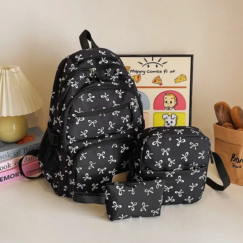 3 pièces/ensemble mode coréenne nœud imprimé femmes mode sac à dos léger simple étudiant sac d'école sangle réglable voyage sac à dos