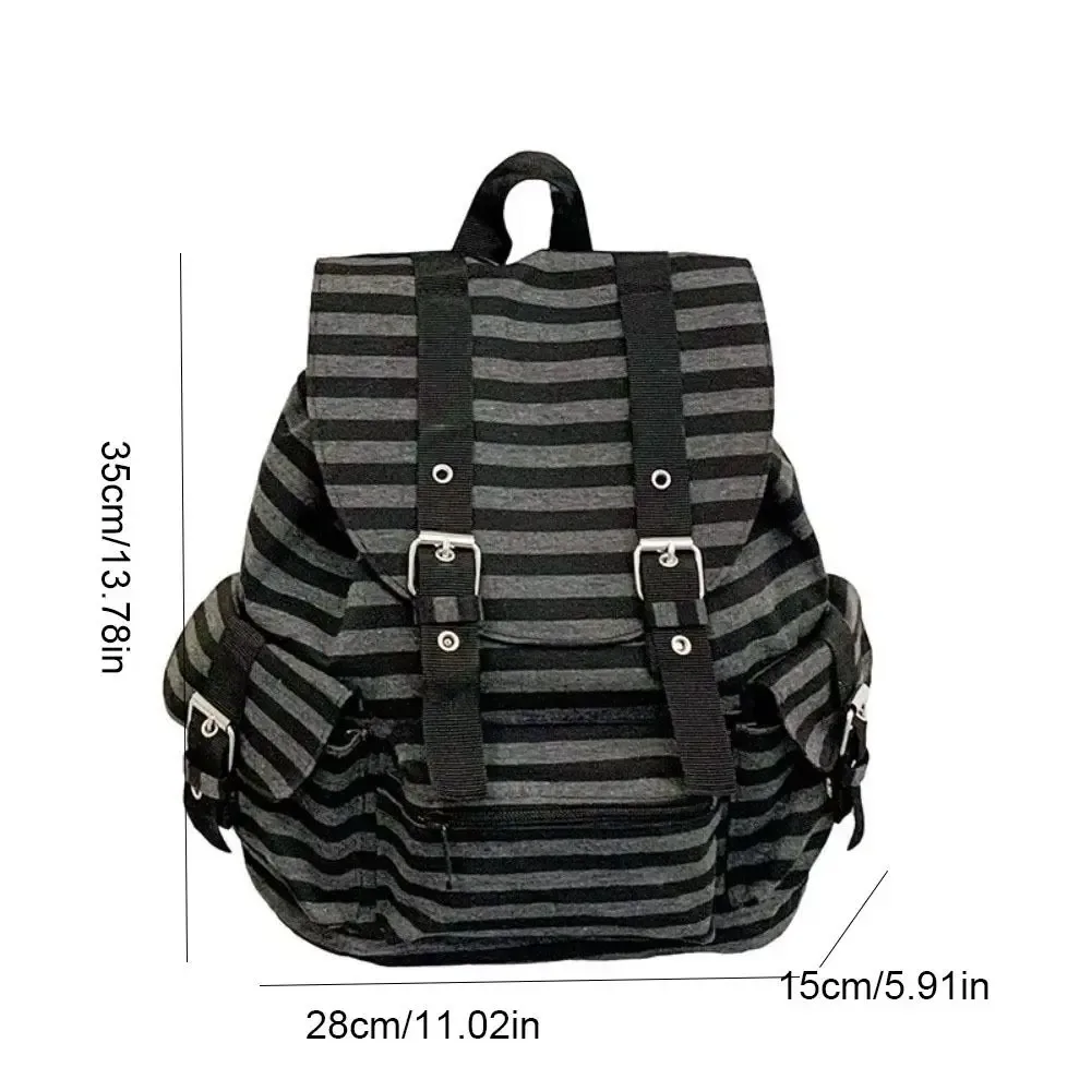 sac à dos rétro à rayures de grande capacité, style y2k, multi-poches, sac d'école pour étudiants, sac de randonnée et de camping en nylon, style coréen.