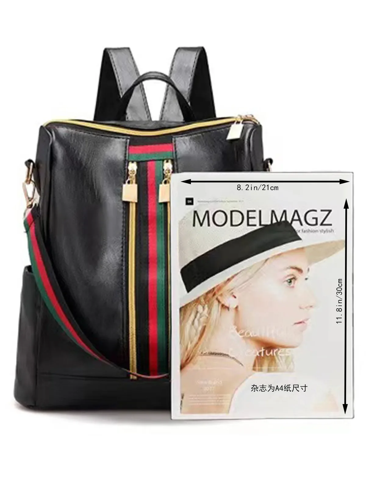 sac à bandoulière double, sac pour femmes à double usage de grande capacité, sac à dos pour femmes de style coréen à rayures de couleur contrastée à la mode