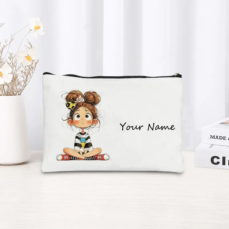trousse de maquillage en toile personnalisée avec nom, pochette cosmétique quotidienne personnalisée, trousse de toilette, cadeau de noël ou d'anniversaire pour filles