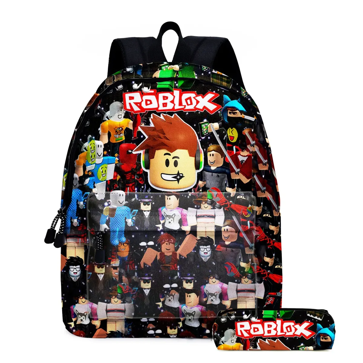 ensemble de 3 pièces : sac à dos scolaire, sac à déjeuner et trousse à crayons sur le thème de roblox, dessin animé et anime – cadeau d'anniversaire pour étudiant