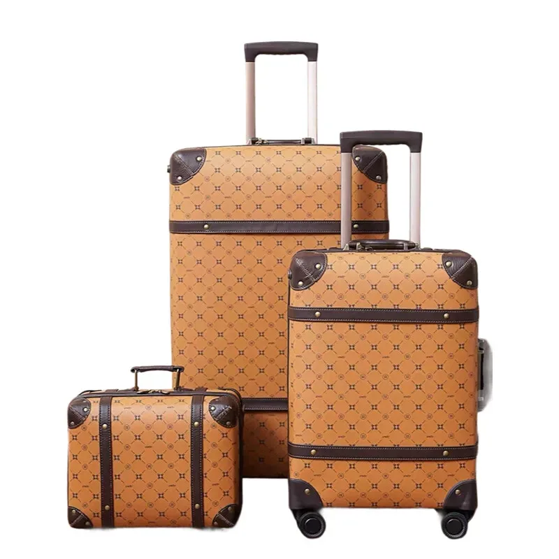 Ensemble de bagages roulants Vintage en cuir PU, 2 pièces, pour femmes et hommes, valise trolley de 24 "/28" avec sac d'embarquement de 20 pouces