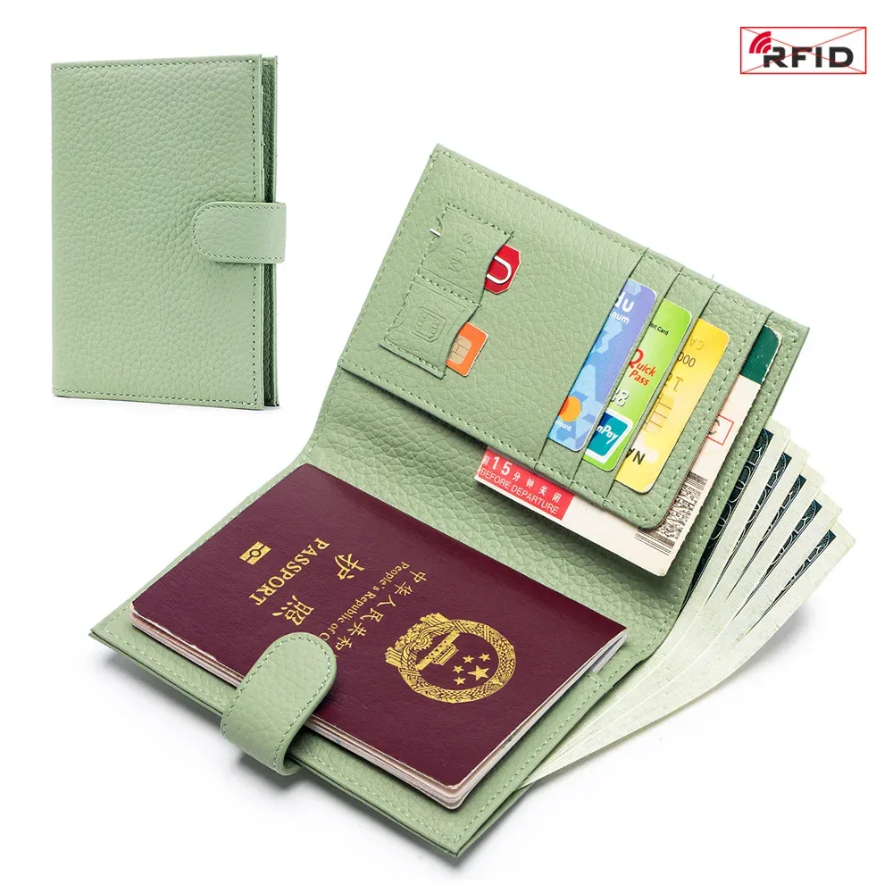 porte-passeport en cuir de vache véritable pour hommes et femmes, portefeuille de voyage avec poche zippée, porte-cartes, portefeuille à deux volets à blocage rfid