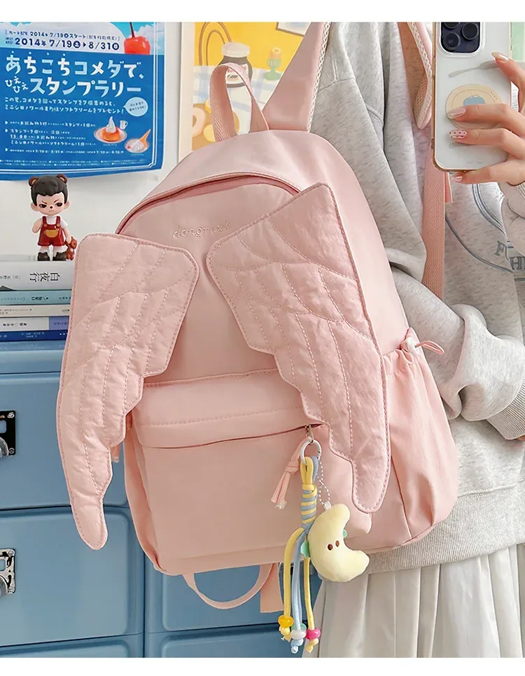 sac à dos pour femmes avec ailes d'ange, sac à dos en toile polyvalent pour filles, sac de voyage d'extérieur de grande capacité