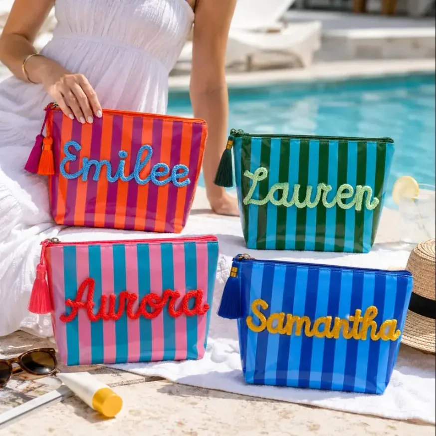 pochette de maquillage personnalisée, pochette cosmétique imperméable en pvc, cadeau pour demoiselle d'honneur, trousse de toilette personnalisée avec nom pour fête de mariage, cadeau pour professeur