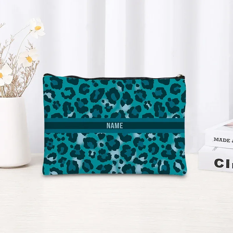 trousse de maquillage à motif léopard et tigre, trousse de toilette cosmétique essentielle pour les voyages, cadeau d'anniversaire ou de vacances avec nom personnalisé, trousse de maquillage