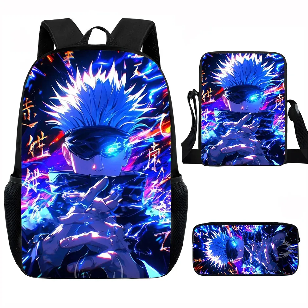 j-jujutsu kaisen 3 pièces ensemble sac à dos 40 cm/15.7 pouces sacs d'école sac à bandoulière trousse à crayons sac de livre d'ordinateur pour garçons filles meilleur cadeau