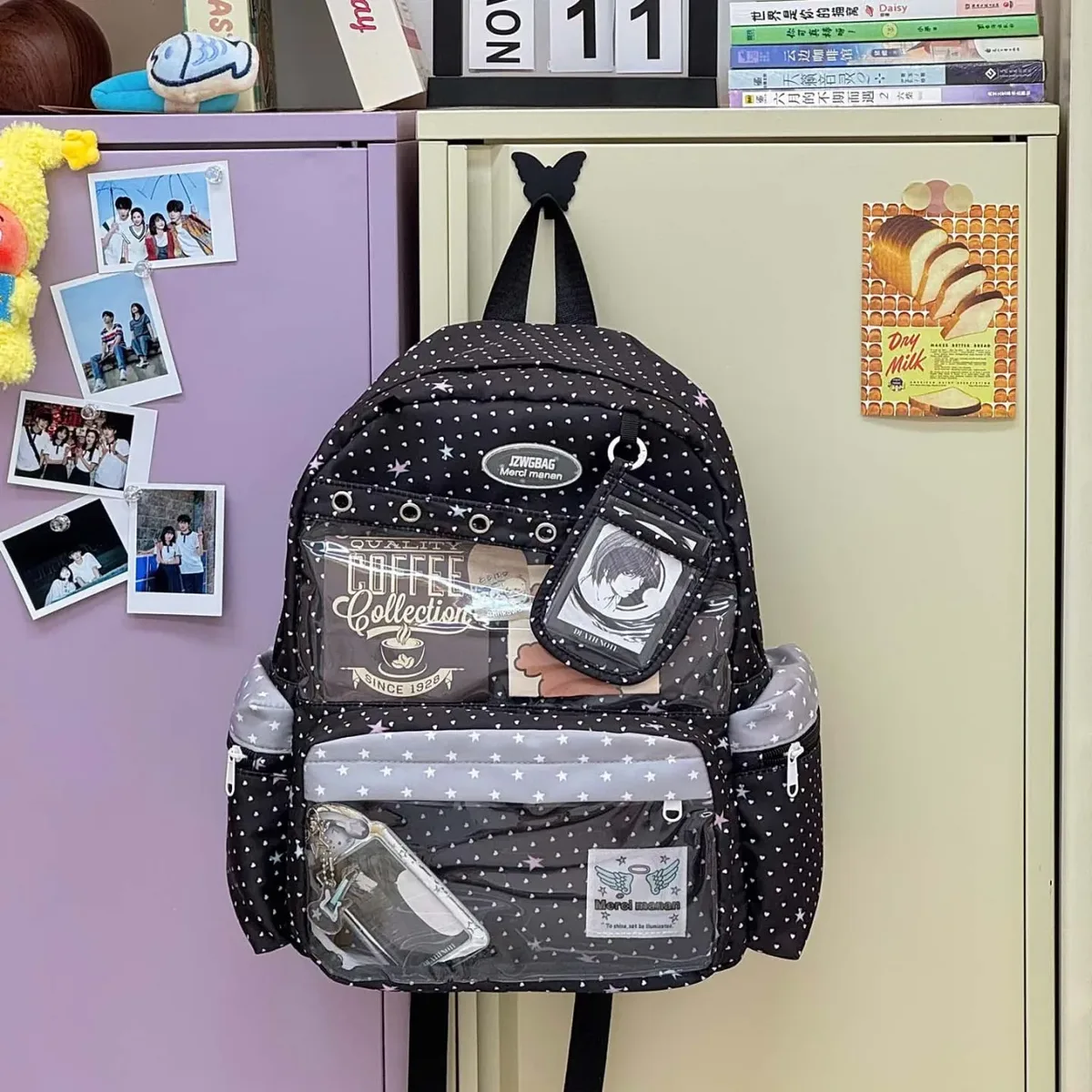nouveau sac à dos ita y2k mignon à étoiles et pois grande capacité pour étudiants, sac d'école personnalisable, sac à dos d'extérieur décontracté pour voyage