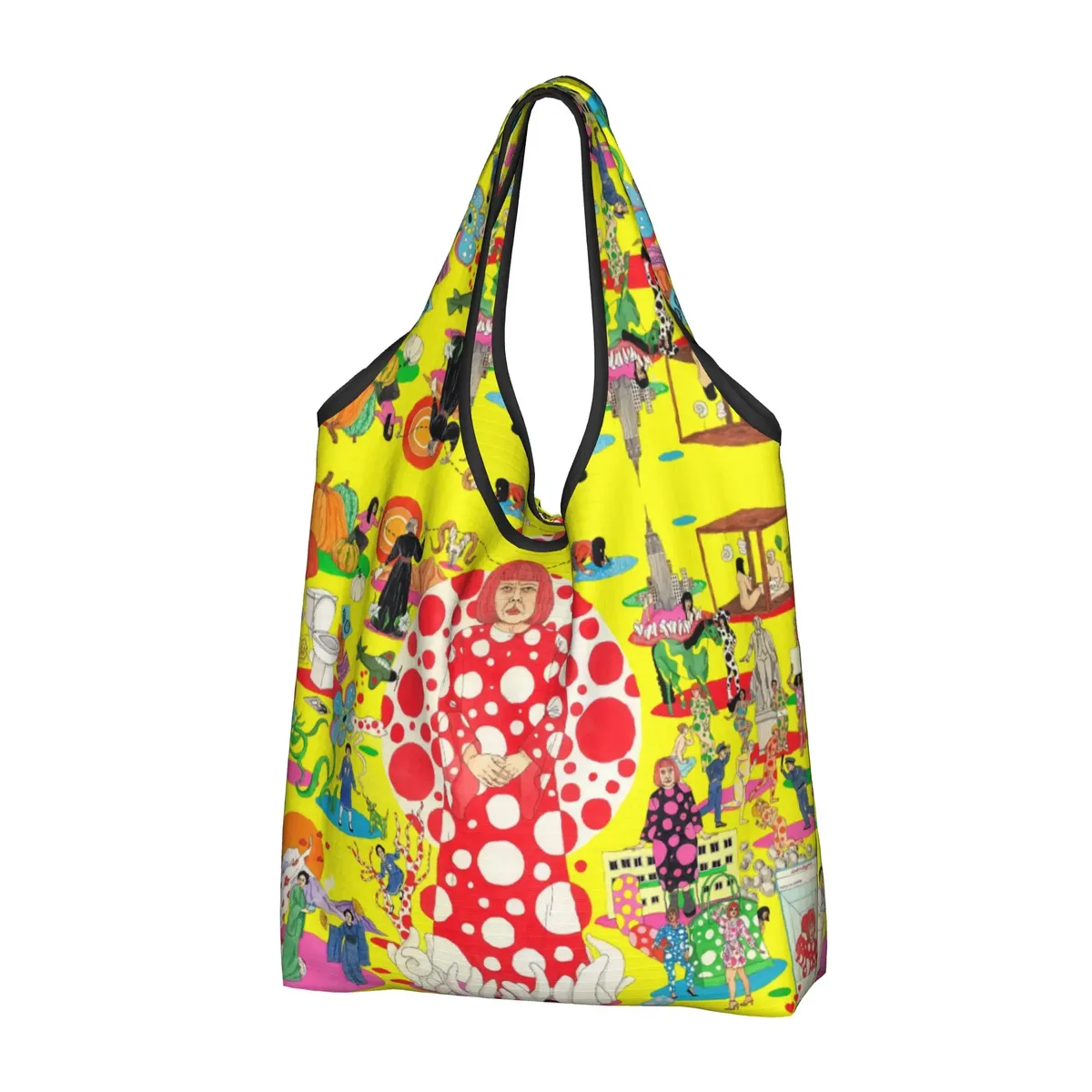 sac de courses abstrait yayoi kusama, sac fourre-tout mignon à bandoulière, grande capacité, sac à main portable à pois