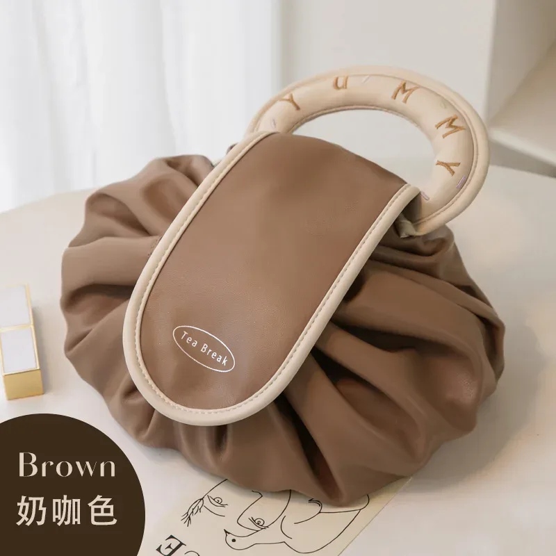 nouvelle trousse de toilette paresseuse, sac de rangement à cordon, sac à bouche coulissante, sac de rangement portable en pu imperméable grande capacité pour voyage et lavage