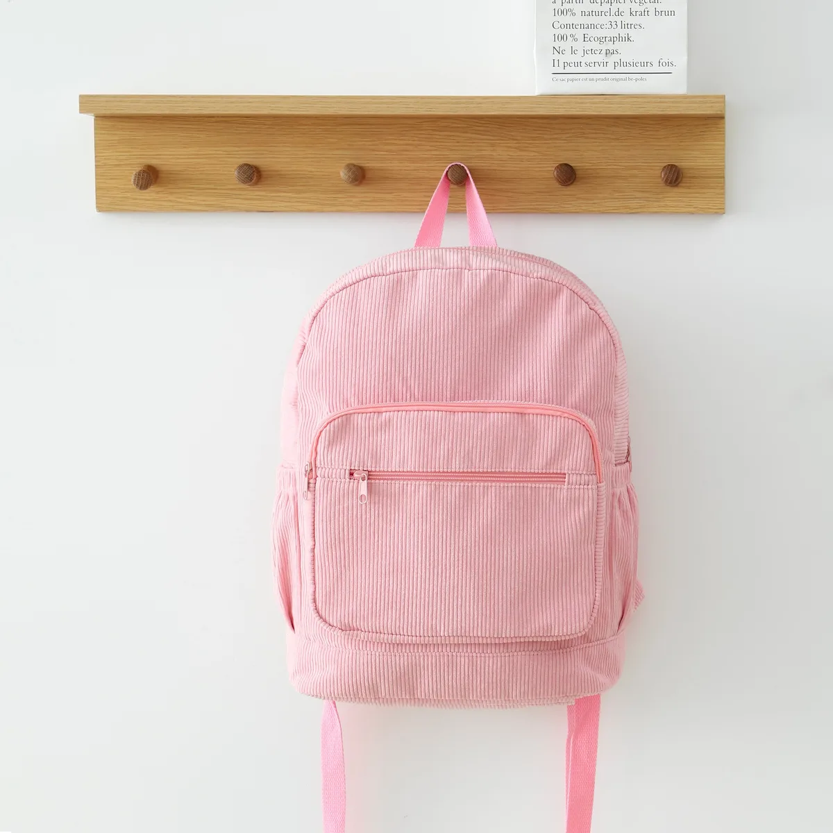 sac à dos en velours côtelé avec fermeture éclair pour fille adolescente, sacoche d'école, décontracté, pour voyage en plein air