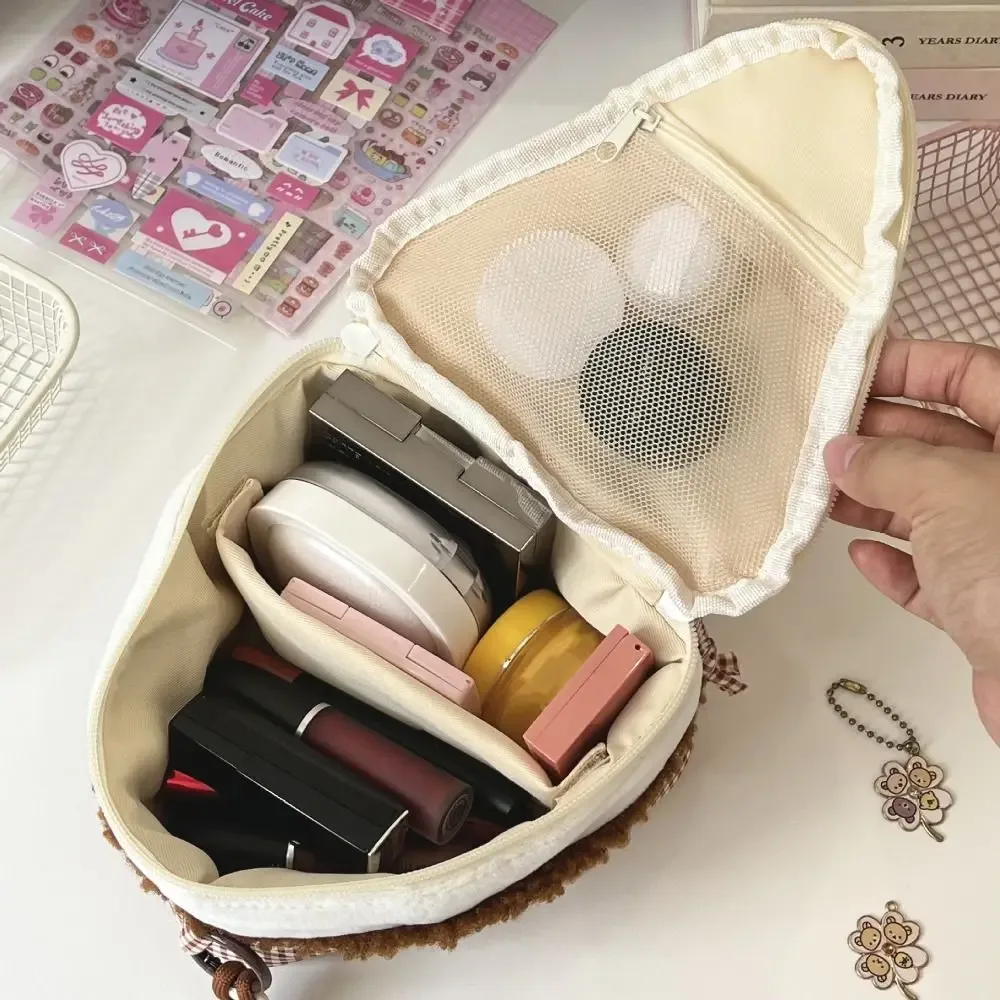 sac à maquillage kawaii cherry, grande capacité, forme triangulaire, pochette cosmétique, design à rabat, sac pour appareil photo, femme