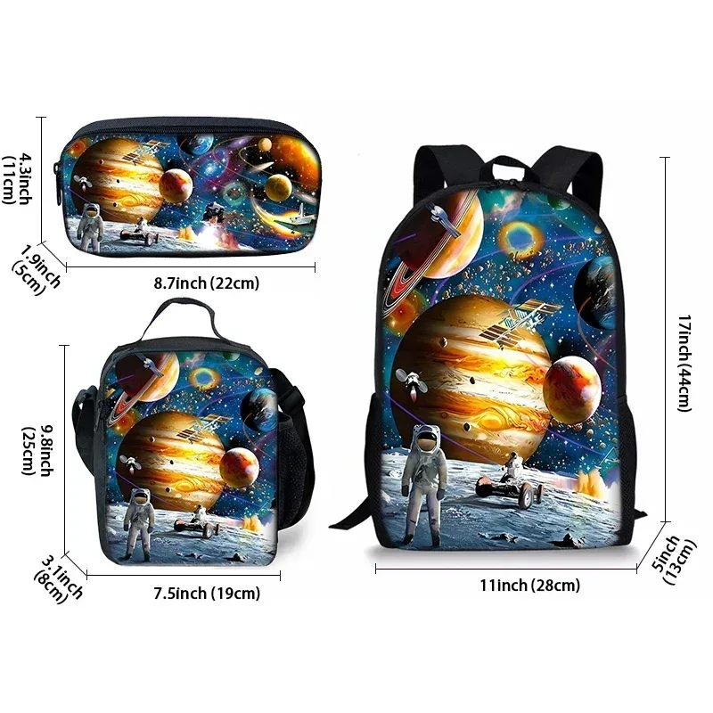 sacs à dos de la série space planet en trois pièces pour garçons et filles, meilleurs cadeaux, sac à dos scolaire 2d plat de dessin animé pour enfants