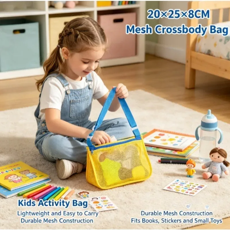 sac de rangement en filet à cordon pour enfants, sac de plage portable en filet, sac organisateur de plage à bandoulière en maille pour enfants