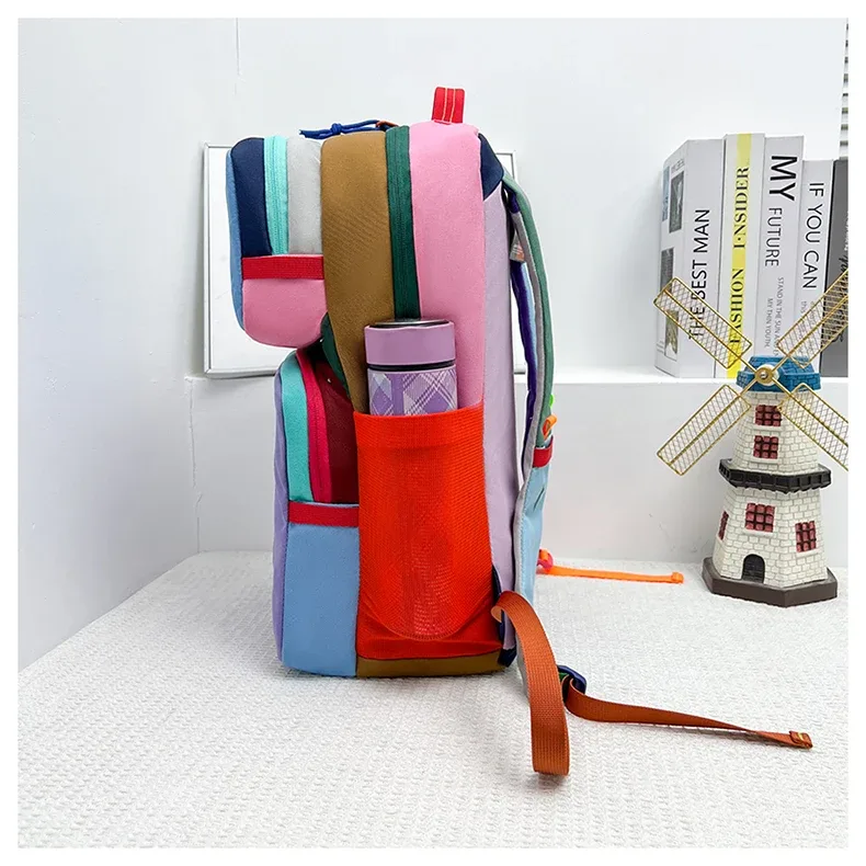 sac à dos color block avec plusieurs compartiments, sac de voyage décontracté et tendance, sac à dos double épaule multicouche aux couleurs contrastées