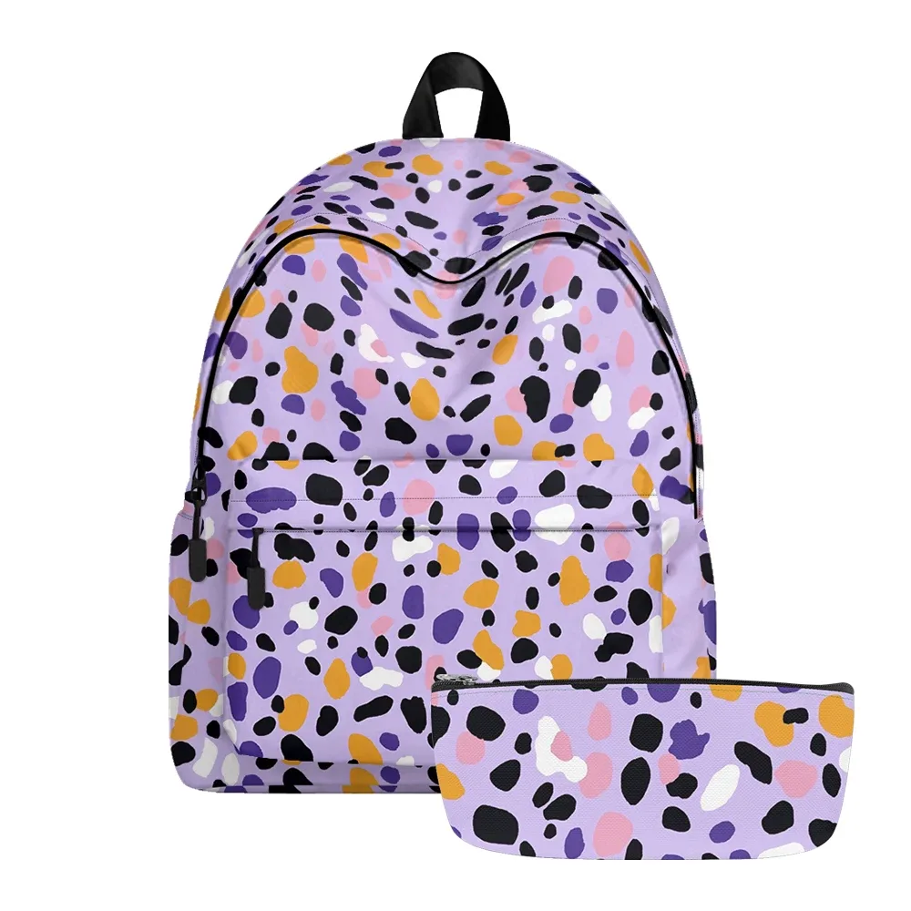 sac à dos imprimé léopard dégradé, sacs à crayons, bretelles réglables, sac d'école léger et durable, sac à dos de voyage, ensembles pour adolescents