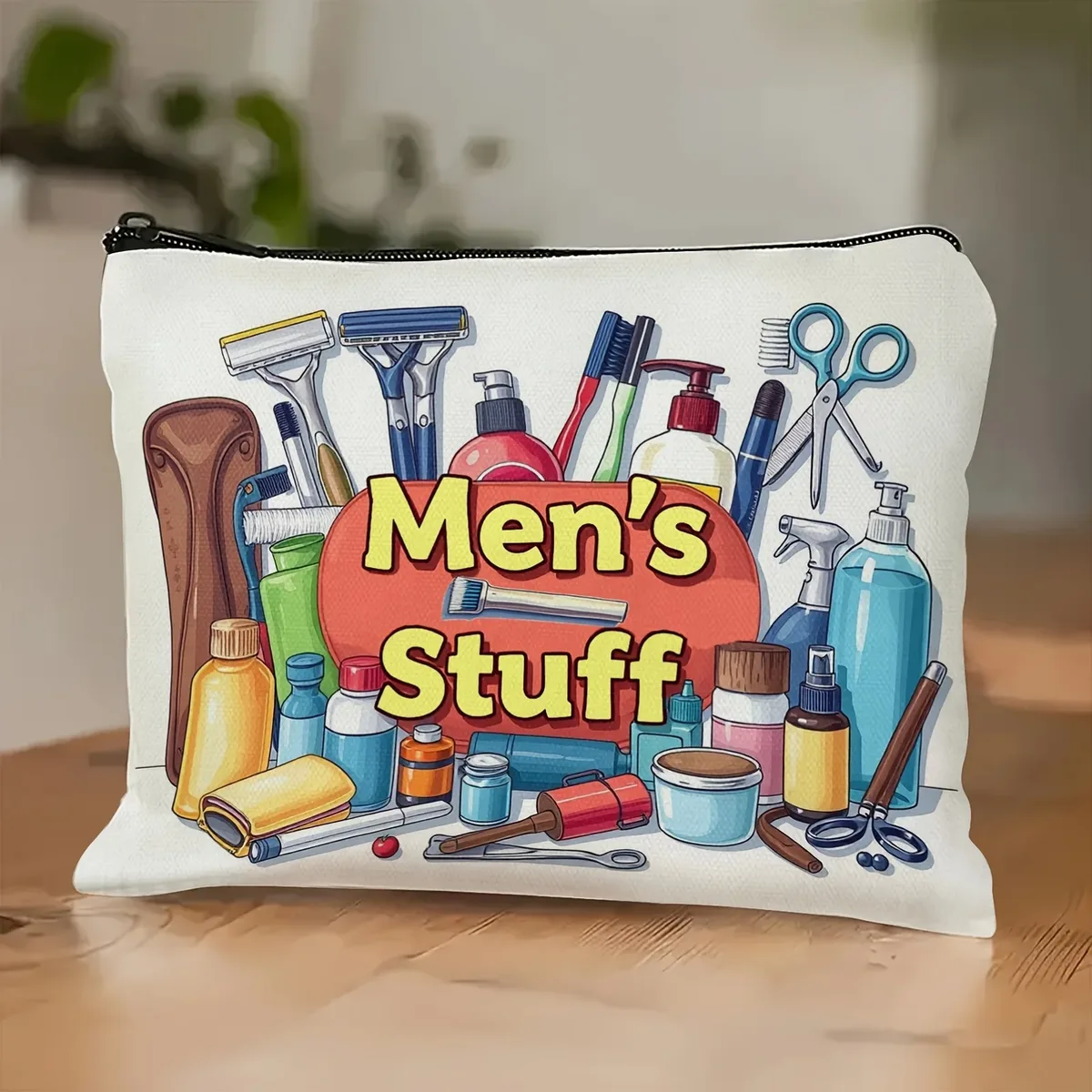 trousse à cosmétiques pour hommes, organisateur de voyage réutilisable avec imprimé « articles pour hommes», blanche avec sacs de maquillage et de toilette colorés, fermeture à glissière