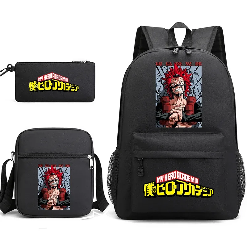 ensemble de sacs à dos scolaires imprimés my hero academia, 3 en 1, avec sac à bandoulière, trousse à crayons, pour garçons, filles, enfants