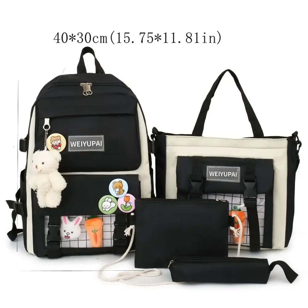 sacs décontractés en nylon de grande capacité, sac à dos à bandoulière avec badge de trajet simple, un ensemble de quatre cartables, sac d'école de style coréen pour enfants