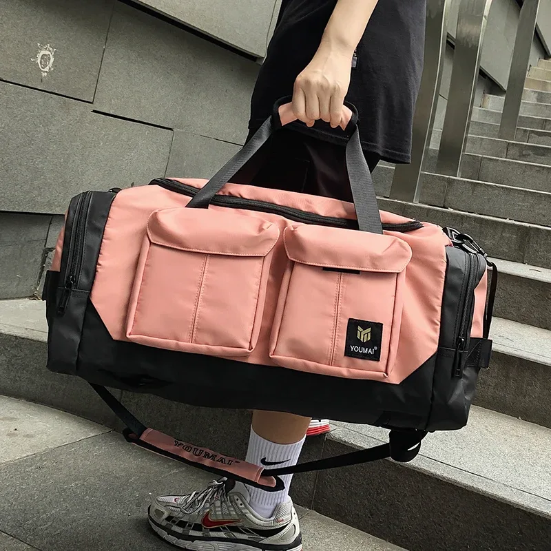 sac de voyage pour pantalons à poches multi-abattes de couleur contrastée, sacoche à bandoulière de grande capacité, sac de fitness pour hommes et femmes, sac de sport à la mode