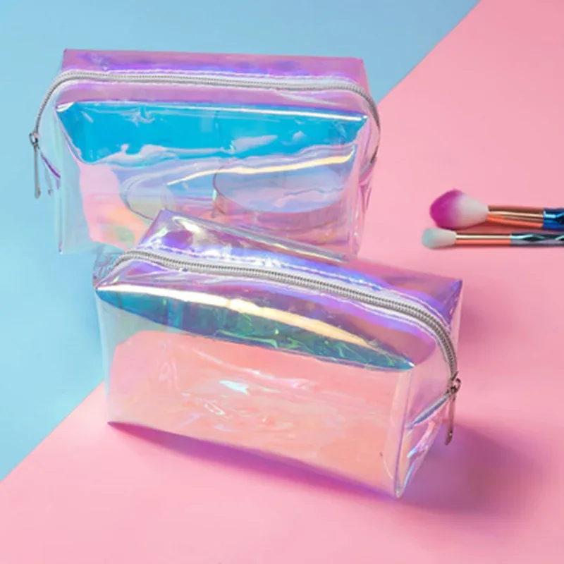 Trousse de maquillage holographique, sac de voyage pour cosmétiques, organisateur de toilette, sac à main pour femmes, nouvelle pochette de rangement colorée, mode de voyage 2023