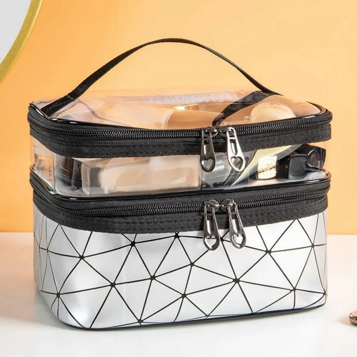 double trousse de maquillage portable de grande capacité, version coréenne, sac de toilette multifonctionnel de voyage ringer, sac de rangement portable