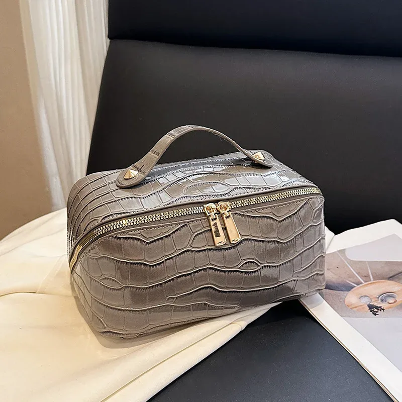 sac de maquillage en cuir pu haut de gamme pour femmes, nouveau modèle de pierre, sac à main portable léger de luxe, sac de rangement de maquillage de voyage de grande capacité