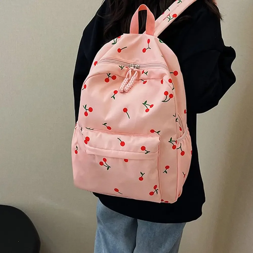 cerise impression mochila pochette d'ordinateur sangle réglable mochilas mujer grande capacité bolsas sacs pour femme collège style sac à dos