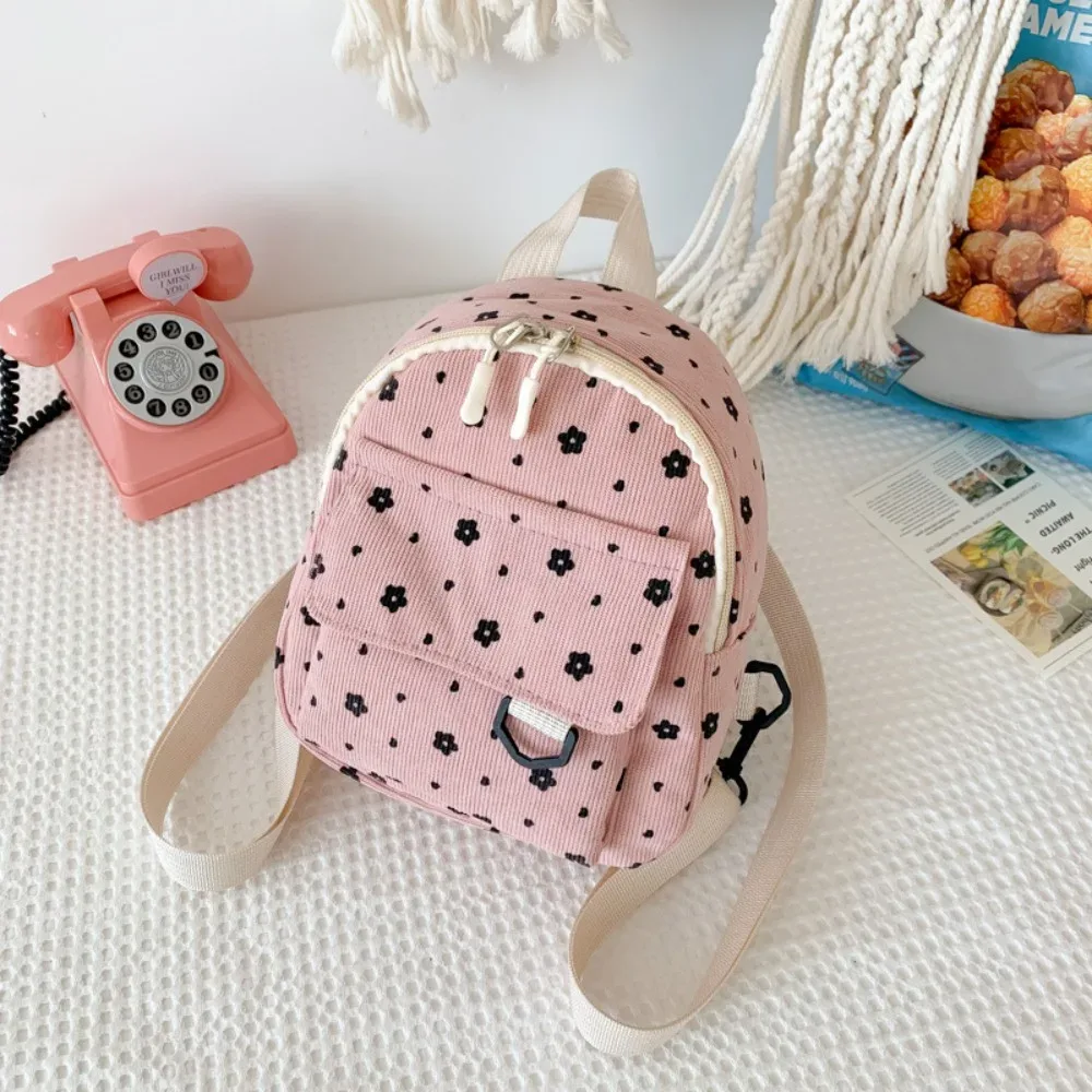 petits sacs à dos imprimés de fleurs, légers, à poches multiples, en velours côtelé, mini sac à dos pour dames, mode femmes, sac à bandoulière 4 couleurs