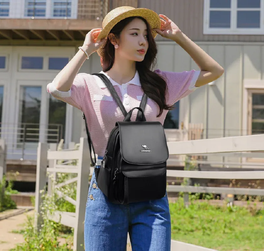 nouveau créateur de mode coréen pour femmes sac à dos en cuir souple grande capacité double sacs à bandoulière sac d'école sacs à dos de voyage décontractés