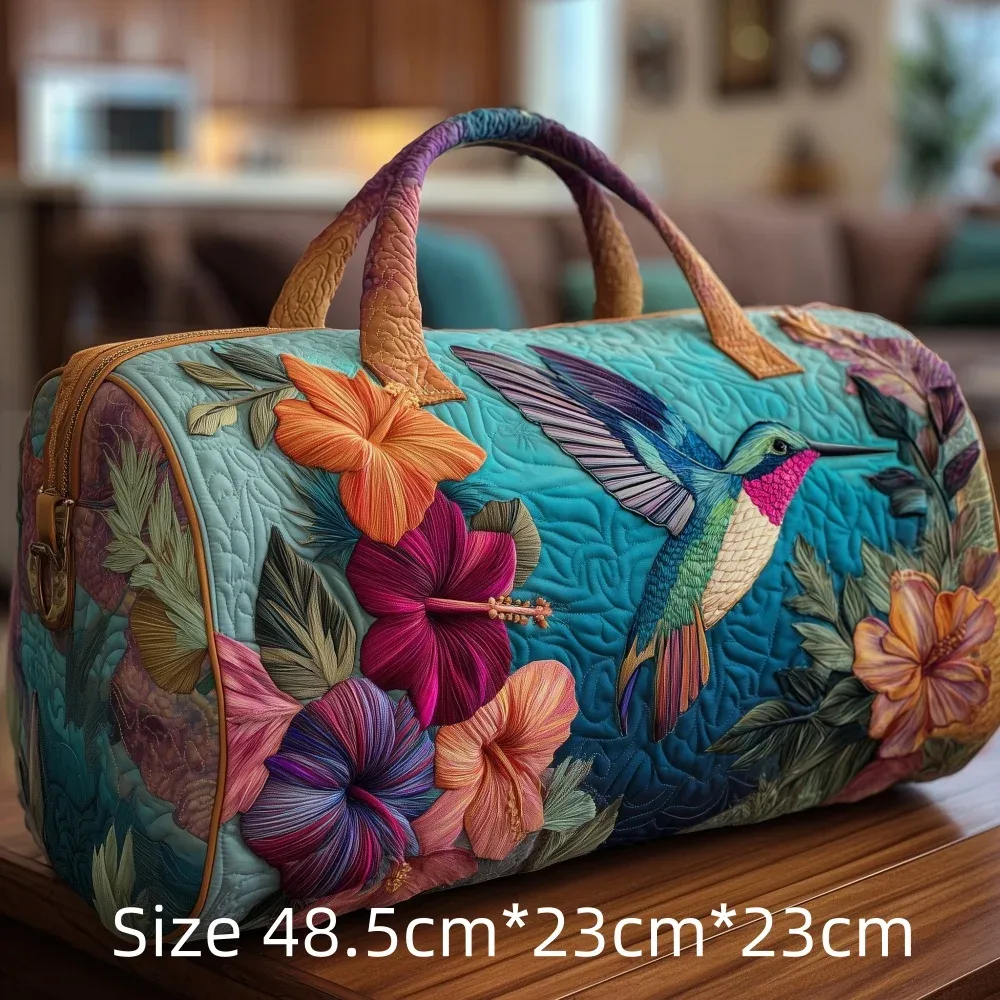 sac de voyage matelassé 3d vintage tendance, imprimé floral oiseau cardinal, sac de week-end, de sport ou de plage durable, sac fourre-tout pour femme