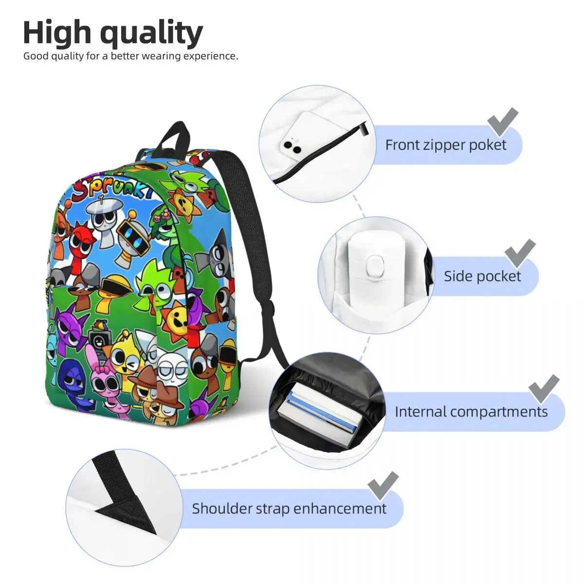 dessin animé personnalisé sprunki toile sac à dos femmes hommes sac à dos décontracté pour les sacs d'université d'école