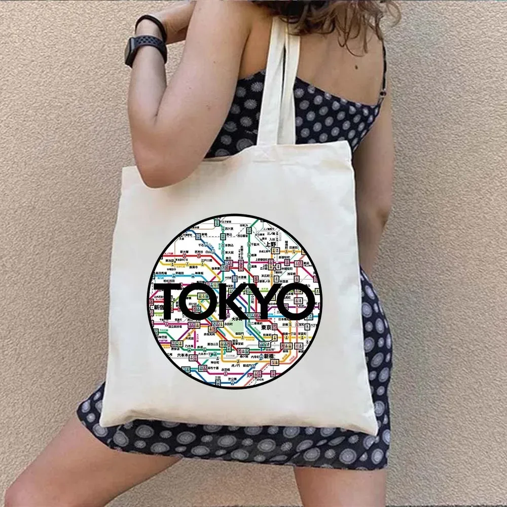 sac fourre-tout en toile à bandoulière pour le shopping, motif maneki neko, chat porte-bonheur japonais mignon, style mont fuji, style japonais, geisha de kyoto, tokyo japon