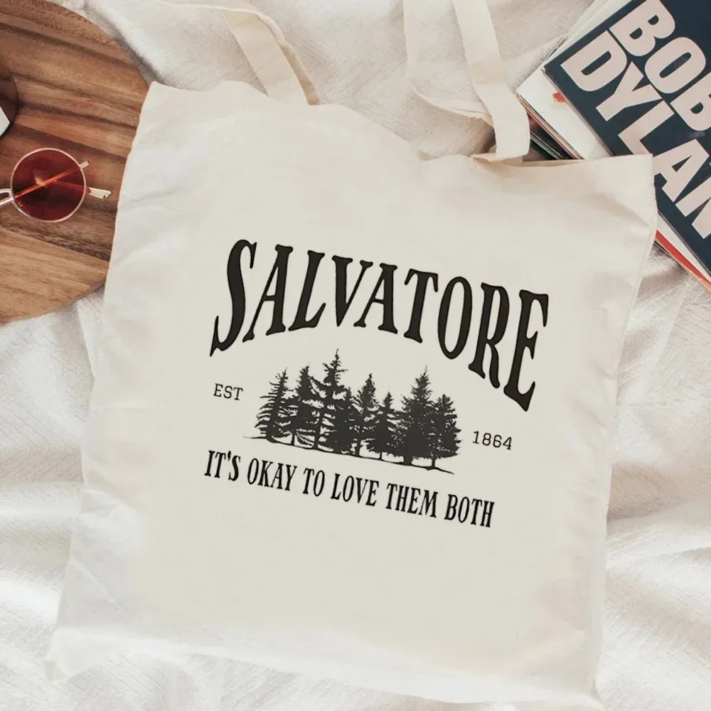 sac fourre-tout en toile the vampire diaries, sac de courses pliable en tissu, sac de supermarché, sacoche en toile à cordon