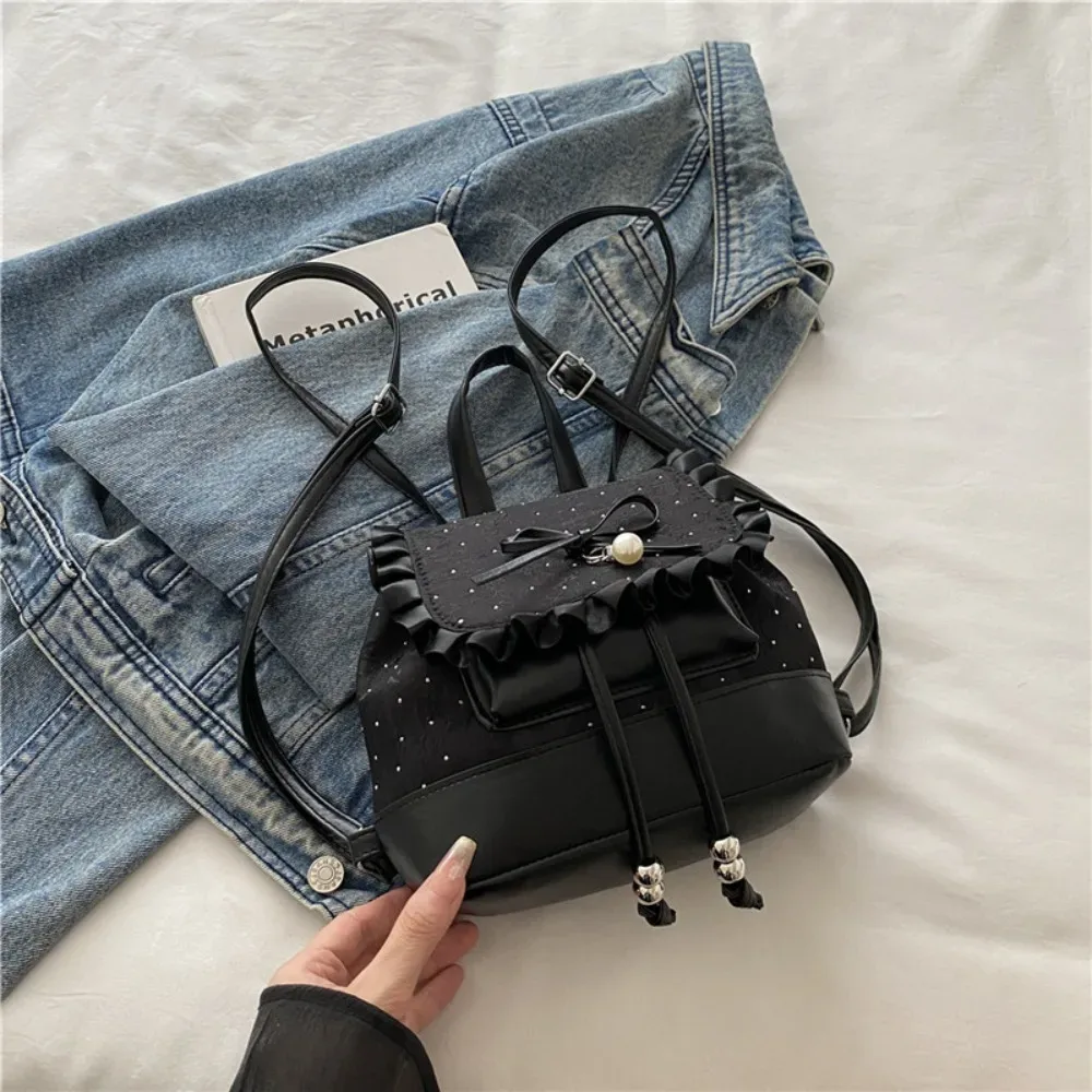 sac à dos mini léger à pois avec nœud papillon et dentelle tendance pour femme